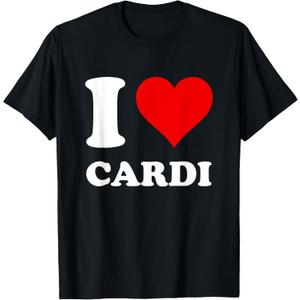 Red Heart I Love Cardi T-Shirt (Black, XS)