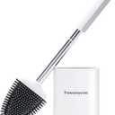 Fowooyeen Toilet Brush and Holder Set, Silicone Toilet Bowl Brush with Stainless Steel Handle, Space-Saving Ventilated Drying Holder, White 1 Pack