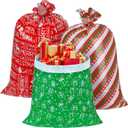 CubesLand Large Christmas Sacks Gift Bags,3 Jumbo Santa Sack Plastic Gift Bags, Christmas Bags for Gifts Giant, Holiday Gift Wrap with Tag & Tie, Extra Large/Big/Medium
