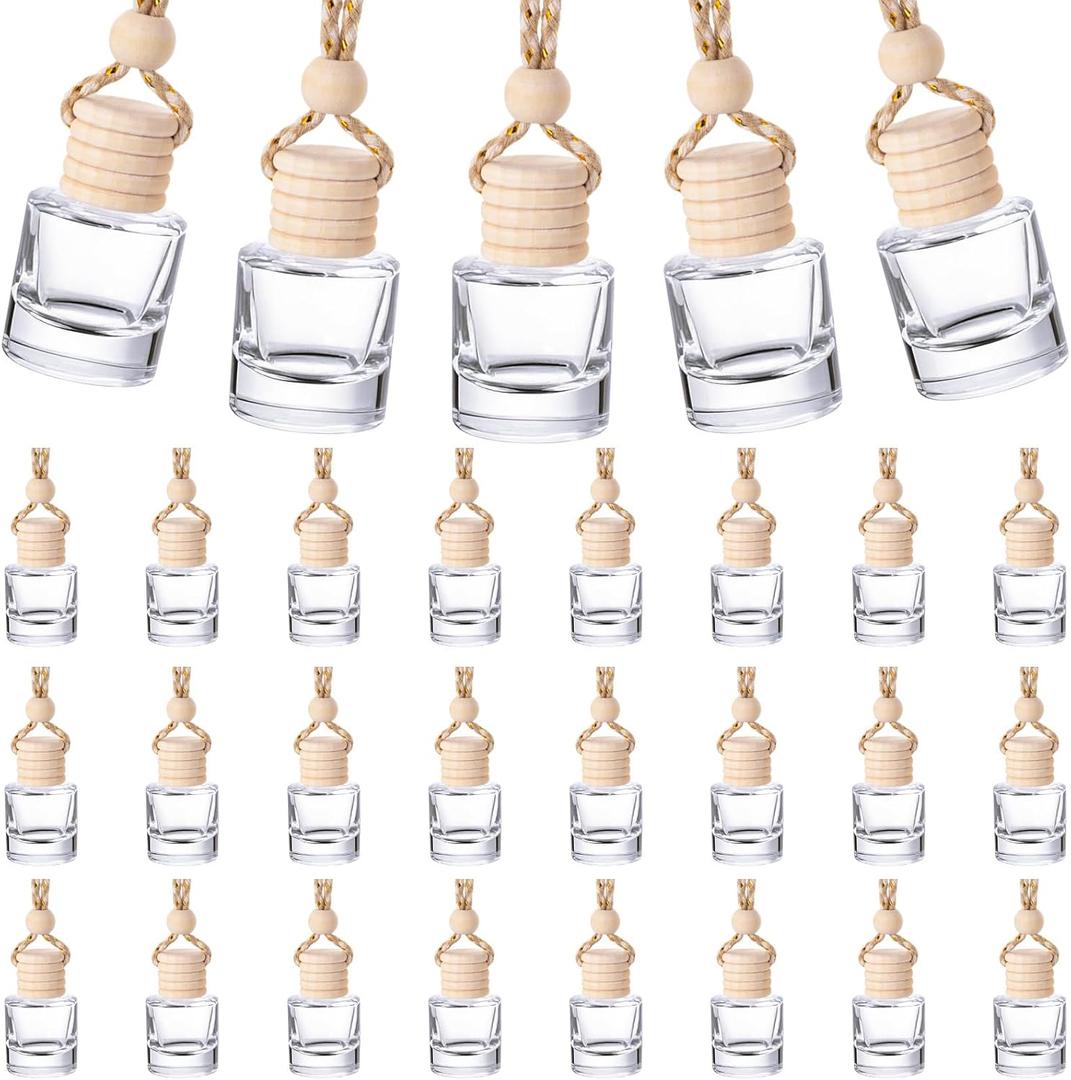 Domensi 800 Pieces Hanging Car Diffuser Air Freshener Bottle Bulk Empty Glass Refillable Perfume Bottles Oil Diffuser Aromatherapy Pendant for Auto Interior Ornaments Decor (Clear)