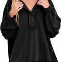 AlvaQ Sweatshirt for Women Oversized Casual Long Sleeve Button Henley Neck Pullover Tunic Tops Fall Fashion Outfits (Black)