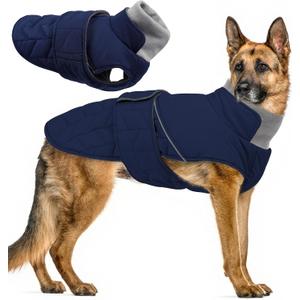 PUMYPOREITY Warm Dog Jacket, Reflective Winter Coat with Adjustable Hook & Loop, Fleece Snowsuit with Turtleneck, Water Resistant Cold Weather Coats for Small Medium Large Dogs, M, Blue