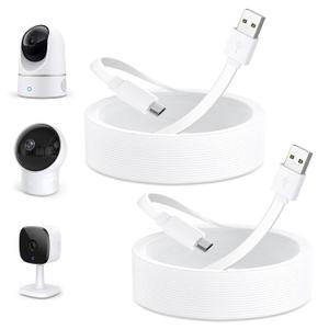2Pack 25ft Micro USB Extension Cable Compatible with eufy Security Indoor Cam E220/P24, Flat Power Cable for eufy Security Indoor Cam C120, Weatherproof Charging Cord with 24* Cable Clips