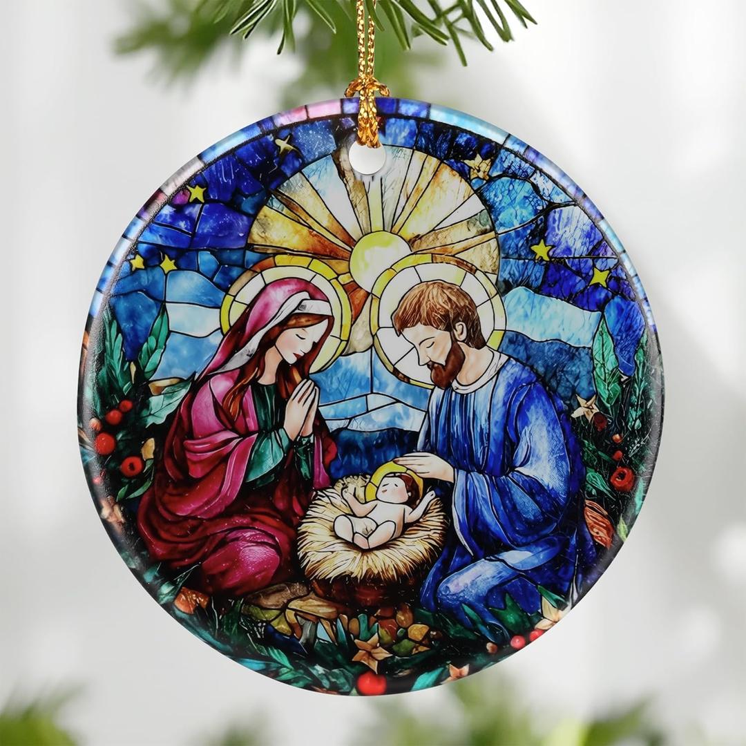 2 x Nativity Scene Ornament: Christmas Ornaments, Religious Christmas Decorations for Tree, Catholic Ornament & Christian Holiday Decor | Religious Gifts, Christian Gifts - Design D