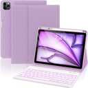 OYEEICE Keyboard Case for iPad Air 11 inch (M2 2024)/10.9 inch Air 5th/4th Gen/iPad Pro 11 1st/2nd/3rd Gen - 7-Color Backlit Detachable Keyboard, Folio Cover with Pencil Holder - Purple (Classic style)
