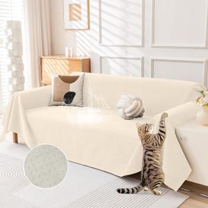 Deep Dream Cat-Scratch Resistant Couch Cover, Waterproof Sofa Cover for 3 Cushion Couch Washable, Pet Friendly Couch Protectors Anti Slip Thickened Sofa Slipcovers for Dogs Pets, 91" x 150", Beige
