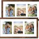 10x20 Picture Frame Set of 2, Display 3 Pcs 5x7 Picture Collage with Mat or 10 x 20 without Mat, Three 5x7 Picture Frame Collage for Wall Hanging, 5 by 7 Multi Frame, 2 Pack, Deep Brown