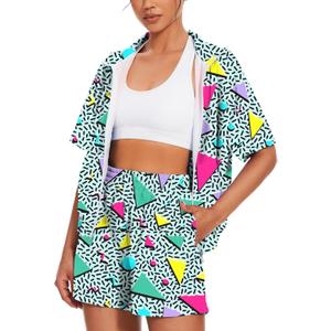 UOUA Women's 80s Color Block Outfits 2 Piece Tracksuit 90s Party Costume Summer Zip Up Windbreaker & Short Sets (Large)