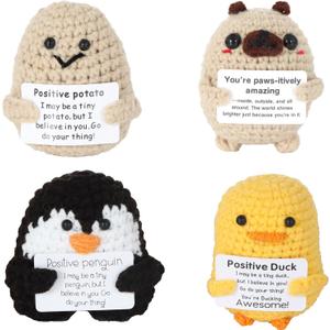 4PCS Emotional Support Crochet Potato & Duck with Positive Card, Cute Positive Crochet Animals Set, Funny Mini Gifts for Women, Men, Office Desk Decor for Teacher, Nurse, Families,Women, Men
