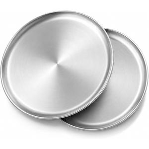P&P CHEF 15.75 In Stainless Steel Pizza Pan, Set of 2, For Baking & Serving | Round Pizza Plate for Oven, Non Toxic & Heavy Duty, Sloped Design & Thick Rim, Large Size for Pizza Salad Pie Cake, Silver