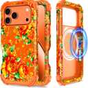 Hekodonk for iPhone 17 Pro Max Case Magnetic,[Compatible with MagSafe] Floral Three Layer Heavy Duty Drop Shockproof Full Protective Women Girls Case for Apple iPhone 17 Pro Max 6.9 inch,All Orange