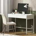 Treocho Computer Desk with USB Charging Ports and Power Outlets, Modern Simple 40 inch White Desk with 2 Drawers, Vanity Desk, Makeup Table for Home Office, Bedroom
