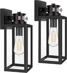 BesLowe 16” Upgraded Motion Sensor Outdoor Wall Lights, Dusk to Dawn Porch Lights Outdoor Wall Sconces, 3 Lighting Modes Exterior Lighting Fixtures with Hooks, Black Outside Lights for House, 2Pack