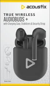 acoustix. True Wireless Audiobuds + with Chargering Case, Stabilizers & Security Strap