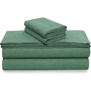 Tribeca Living Yarn Dyed 100% Cotton King Flannel Bed Sheet Set, Velvety Soft Portuguese Flannel Sheets, Extra Deep Pocket 4-Piece Bedding Set, 180-GSM Cozy Flannel, Heather Evergreen