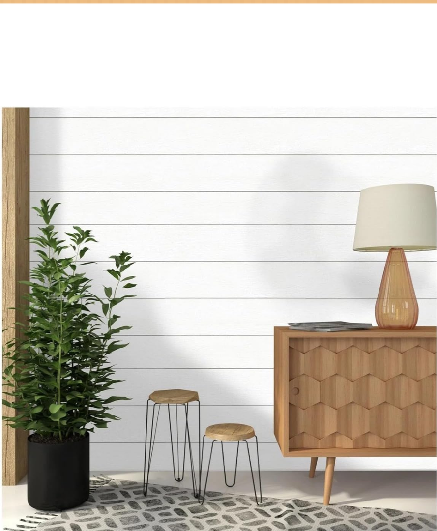 Luxdecor Real Wood Planks for Wall- White Shiplap Boards 5" Peel and Stick Shiplap Boards 10 Pieces Wall Shiplap Planks Board 12.5 Sq Ft