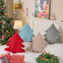 Lanpn Christmas Tree Pillows Set of 2, Christmas Decoration Narrow Stripes Winter Throw Pillow Soft Cute 3D Shaped Xmas Tree Throw Cushion for Sofa Bedroom Xmas Decor (18x16 inch, Red)