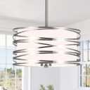 ACNKTZ 12.6'' Brushed Nickel Drum Chandelier, 3-Lights Hanging Dining Room Light Fixtures Over Table, Simple Round Pendant Lighting for Kitchen Island Hallway Bedroom Foyer Bathroom Office