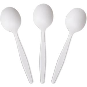 Eco-Friendly 6" Disposable Soup Spoons - 50 Pack Heavy Duty Disposable Silverware, Extra-Length Cornstarch Serving Spoons for Hot Soup, Ice Cream, Chili, Parties (Ivory)