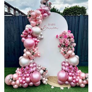 Pearl White Balloon Arch Garland Kit Double Stuffed Pastel Pink Balloons Blush Nude Pink and White Balloons Arch Kit for Wedding Bridal Bride Baby Shower Birthday Party Decorations