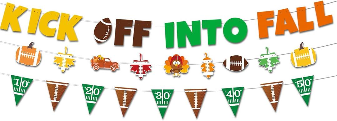 Pre-assembled Glitter Kick off into Fall Banner, Kick off into Fall Bulletin Board Decorations, Fall Football Decorations, Thanksgiving Football Decorations
