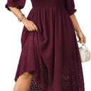 SCOMCHIC Women's Plus Size Maxi Dress Short Sleeve Square Neck Hollow Out Smocked Flowy A-Line Boho Wedding Guest Dresses (XXXL)