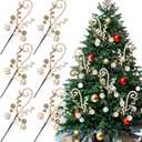 Leyndo 6 Pcs Boho Christmas Tree Picks Decoration Neutral Jute Farmhouse Rustic Ornaments for Xmas Tree Topper Decor Office Home Vase Holiday Party Ornaments