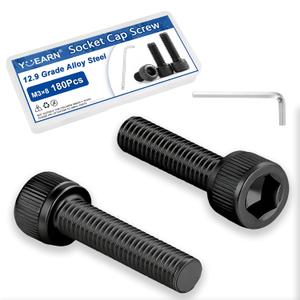 180Pcs M3x8mm Hex Socket Head Cap Screws Bolts,12.9 Grade Alloy Steel,Black Oxide Finish,Allen Socket Drive, Full Threads,with Hex Wrench, for Furniture Assembly, Bicycle Maintenance, DIY Projects
