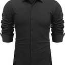 COOFANDY Mens Stretch Dress Shirts Muscle Fit Wrinkle Free Long Sleeve Button Down Shirt Business Casual Shirts (Black, S)