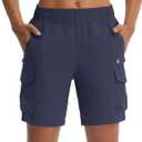 baleaf Women's 7'' Hiking Shorts Lightweight Water Resistant Athletic Golf Cargo Shorts with Zipper Pockets Quick Dry Summer (X-Large, Navy Blue)