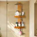Utoplike Teak Hanging Shower Caddy with Hooks, Bathroom Shower Organizer Over Shower Head, 2-Tier Wood Shelf for Shampoo, Towels, No Drilling