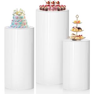 3Pcs White Cylinder Pedestal Stands, Thickened PVC Round Pedestal Display Plinth Pillars for Wedding Birthday Babyshower Decoration Art Decor