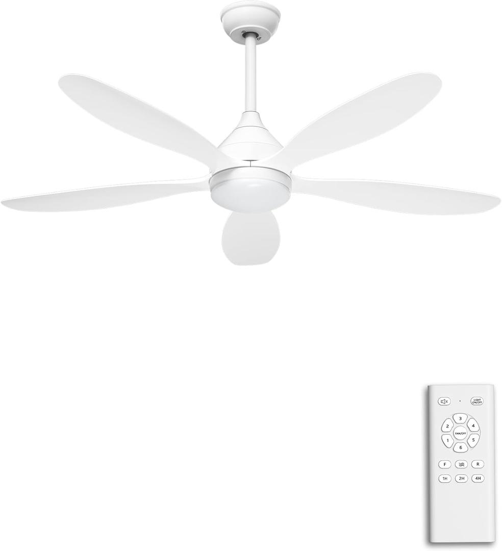Ohniyou Ceiling Fans with Lights - 52 Inch White Modern Ceiling Fan with Remote, 3CCT, Quiet Reversible DC Motor for Indoor Outdoor Bedroom Living Room Patio