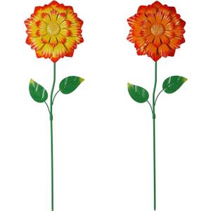 2 Pack Flower Garden Stakes Decor, 26.7 Inches Outdoor Metal Flower Shaking Head Yard Stake Decorations