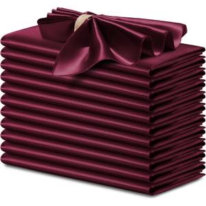 P Pothuiny 12 Pcs Silky Burgundy Satin Napkins 17 x 17 Inches, Square Smooth Wedding Dinner Napkins Satin Cloth Napkins Table Napkins for Banquet Party Restaurant Decor, Thanksgiving, Christmas