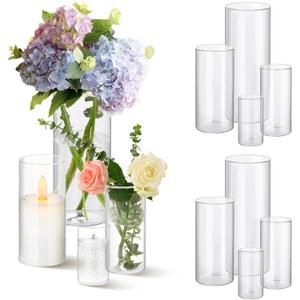 12pcs Clear Glass Cylinder Vases, 4, 6, 7.5, 10 Inch Tall Cylinder Vases for Centerpieces,Glass Flower Vase Hurricane Floating Candle Holder Vase for Table Shelf, Wedding, Party, Home & Office Decor