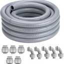 1/2 Inch 150 FT Liquid-Tight Conduit and Connector Kit Non Metallic Flexible Conduit Electrical Kit - 5 Straight and 5 Angle Fittings Included for Electrical Wiring