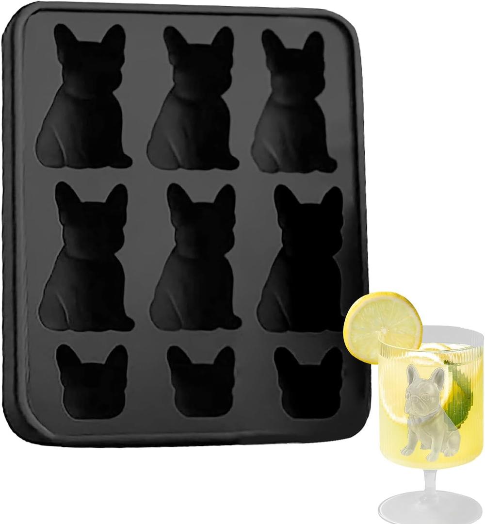 Dog Ice Mold - French Bulldog i Mold | Dog i Trays | Food-Grade Non-stick Kitchen Gadget Drink Iceblock Maker | 9-Grids Silicone Ice Molds Fun Shapes For Whiskey Juice Coffee