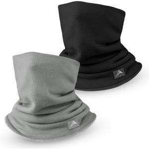 GXCROR Winter Neck Warmer, Reversible Fleece Gaiter Scarf, Windproof Face Mask for Men & Women (Black+light Gray (Child))