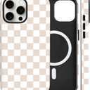 Magnetic for iPhone 13/14 Case Cute Checkered Phone Case, Shockproof Slim TPU and Hard PC Protective Phone Cover Compatible with MagSafe Designed for Women Girls Gift, Apricot