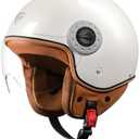 KYPARA DOT Approved Vintage Open Face Motorcycle Helmet with Visor, Retro Half Helmet for Men & Women (White Rounds, M)