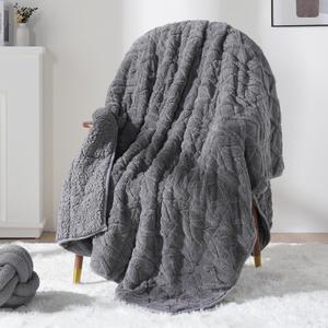 Sivio Weighted Blanket Full Size 12 lbs for Adults, Sherpa Fleece Weighted Blanket Jacquard Heavy Blanket for Sleeping, Reversible Super Soft Warm Cozy Fluffy Blanket for Adult, 48 x 72inches, Grey