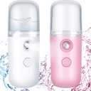 Honoson 2 Pack Nano Facial Mister Spray Bottle Handheld Humidifier Portable Face Mister for Eyelash Extensions USB Rechargeable 1 oz Mini Skin Care Machine for Daily Makeup (Dark Pink and White)