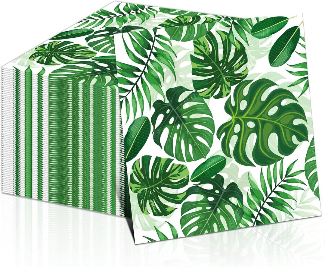 50 Pieces Tropical Palm Leaf Napkins Disposable Hawaiian Luau Aloha Paper Napkin Decorative Green Leaf Napkins for Bathroom Wedding Holiday Tropical Theme Birthday Party Baby Shower Favors Supplies