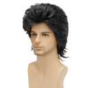 Men's 80s Short Black Mullet Wig, Disco Rocker Punk Synthetic Cosplay Halloween Wig