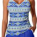 Summer Mae Modest Tankini Swimsuits for Women 2025 Two Piece Bathing Suits with Sporty Pockets Boy Shorts for Tummy Control (16, Multi-color Geometry)