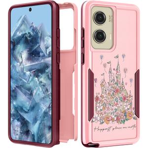 for Moto G Stylus 5G 2024 Case Women - Cute Girls Phone Cover Girly Aesthetic Design Flowers Castle Heavy Duty Protective Shockproof Military Grade for Motorola Moto G Stylus 5G 2024 Cases