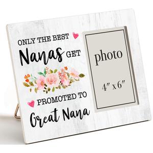 Zauly Great Nana Wooden Picture Frame Gift, Only the Best Nanas Get Promoted to Great Nana Wood Photo Frame Gifts Idea for Pregnancy Announcement, Tabletop & Wall Mounting, 4x6 Photo