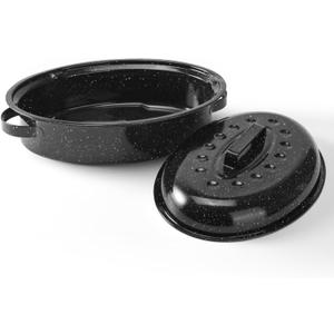 15.4" Roasting Pans for Ovens Porcelain Enameled Steel Oval Roaster Pan with Domed Lid for Turkey, Chicken, Vegetable, Lamb, Sourdough Bread