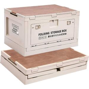 Folding Storage Box with Wooden Cover, Camping Box, Storage Box, 50L Storage Bin, Trunk Organizer, Camping Storage Box, for Camping,car Storage, Home Sorting